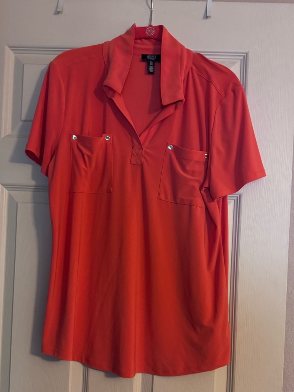 Jones New York Bright Red/Orange Short-Sleeve Polo Top